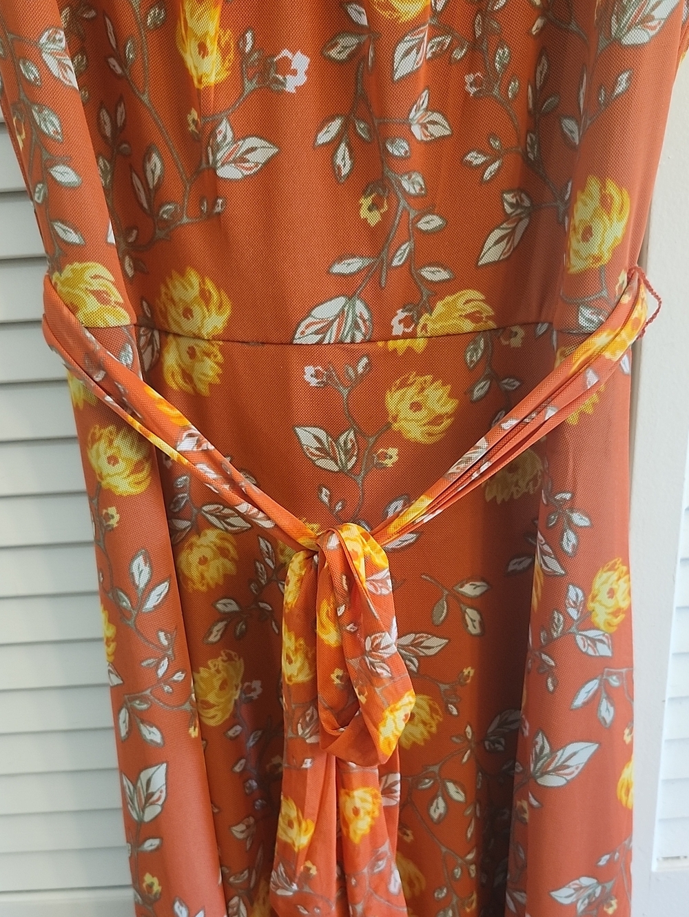 Sleeveless Rust Floral Maxi Dress with Tie Waist - Picture 4 of 10